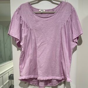 Umgee Purple Flutter Sleeve Tee Relaxed Fit